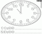 Es ist 11:00 und 23:00, es ist elf in diese Uhr, eine Seite zum Ausmalen, die Stunden auf die Uhr zu lernen