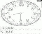 08:30 und 20:30, eine pädagogische Blatt zu erfahren, dass jetzt ist halb neun, in eine analoge Uhr und in digitaler Form