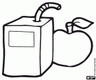Eine Option für den Snack für Kinder in der Schule, einen Saft und einen Apfel