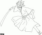 Renji Abarai in Aktion mit der Waffe. Er ist ein Shinigami, eine Charakter aus Bleach