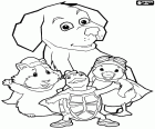 Linny, Tuck und Ming Ming, Haustiere drei Helden mit dem Welpen. Die Protagonisten dieses Abenteuers von Wonder Pets