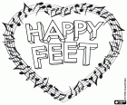 Das Logo von Happy Feet in Notenlinien herzförmig mit Musiknoten
