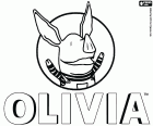Das Logo von Olivia mit das glückliche Gesicht des kleinen Schweins, die Hauptfigur erstellt von Ian Falconer