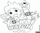 Das Logo und die Hauptfiguren von Yo-KaiWatch: Nate, Whisper, Jibanyan und Komasan