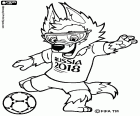 Diese Fußballer Wolf nennt man Zabivaka, das offizielle Maskottchen der Fußballweltmeisterschaft 2018 in Russland