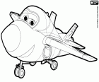 Jerome mit einem Lächeln in ihrer Form der Überschall-Flugzeug, ein Charakter der Super Wings