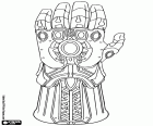 Der Infinity-Kampfhandschuh von Thanos, Infinity Gauntlet. Dieser leistungsstarke Handschuh umfasst die sechs Unendlichkeitssteine, Infinity Stones, die seinen Träger gewähren volle Kontrolle über Zeit, Raum, Geist, Seele, Realität und macht