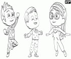 Connor, Amaya und Greg sind die drei Kinder, die Superhelden durch Nacht, PJ Masks Pyjamahelden