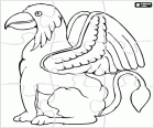Puzzle einer Sphinx, ein mythologisches Wesen mit dem Körper eines Löwen und Kopf und die Flügel eines Falken