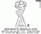 Logo von FIFA Fußball-Weltmeisterschaft der Frauen 2019, die vom 7. Juni bis 7. Juli 2019 in Frankreich stattfindet. Die 24 teilnehmenden Mannschaften sind Argentinien, Australien, Brasilien, Chile, China, Deutschland, England, Frankreich, Italien, Jamaika, Japan, Kamerun, Kanada, Korea, Neuseeland, Niederlande, Nigeria, Norwegen, Schottland, Schweden, Spanien, Südafrika, Thailand und USA