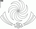 Logo der georgischen Rugby-Nationalmannschaft, bekannt als Die Lelos und Borjgalosnebi, was die Männer von Borjgali bedeutet. Die Borjgali ist das georgische Symbol der Sonne und das offizielle Symbol von Georgien