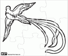 Quetzal in einem Puzzle, ein schöner mythologischer Vogel in präkolumbianischen Kulturen