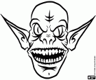 Die Maske mit dem Gesicht eines Trolls mit langen Ohren und einem großen Mund