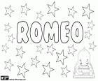 Romeo, Name für Junge, der vom griechischen Namen Rhomaios stammt, der im Spanischen, Italienischen und Rumänischen verwendet wird. Rómeó, Name auf Ungarisch und Isländisch. Roméo, französischer Name. Romèo, Name auf Languedotisch Okzitanisch.