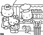 Hello Kitty ist mit ihrer Mutter in die Bäckerei gegangen, um Brot zu kaufen