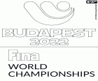 Logo der Schwimmweltmeisterschaft Budapest 2022. Diese von der FINA organisierte Weltmeisterschaft findet vom 18. Juni bis 4. Juli 2022 in der ungarischen Hauptstadt statt