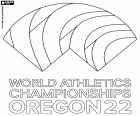 Das Logo der von der IAAF organisierten Leichtathletik-Weltmeisterschaften 2022, die vom 15. bis 24. Juli 2022 in Eugene, Oregon, USA, stattfinden
