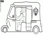 Das Tuk Tuk ist ein Personenbeförderungsmittel ähnlich einem Sammeltaxi in den Städten Indiens, es ist ein Motorrad mit drei Rädern mit einer eigenartigen Karosserie