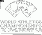 Das Logo der Leichtathletik-Weltmeisterschaften 2023, Budapest, Ungarn, vom 19. bis 27. August 2023