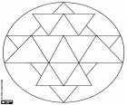 Kreisförmiges Mandala mit einem einfachen Yantra, das aus Dreiecken besteht