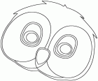 Maske eines Eulengesichts mit großen Augen und Schnabel