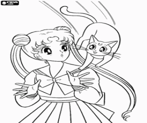 malvorlagen Sailor Moon und Diana das Kätzchen ausmalbilder