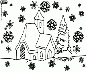malvorlagen Schneefall auf einer Kirche zu Weihnachten ausmalbilder