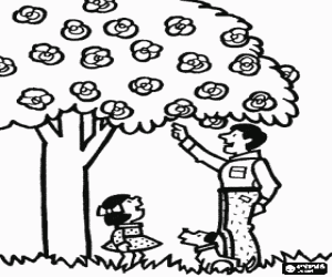 malvorlagen Vater, Tochter und blühenden Baum ausmalbilder