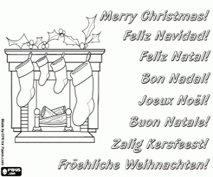 malvorlagen Weihnachtskarte mit Kamin ausmalbilder