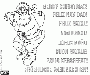 malvorlagen Weihnachtskarte mit Santa und sack ausmalbilder