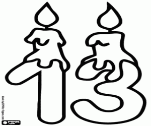 malvorlagen Die Zahl dreizehn mit zwei Kerzen ausmalbilder
