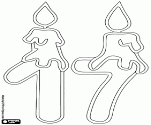 malvorlagen Die Zahl siebzehn-Kerzen ausmalbilder