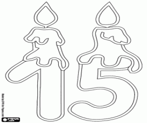 malvorlagen Zwei Kerzen mit der Zahl fünfzehn ausmalbilder