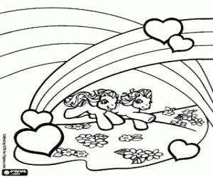 malvorlagen Zwei Ponys, Regenbögen und Herzen ausmalbilder
