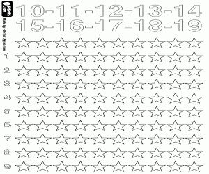 malvorlagen Zählen Stars von 10 bis 19 ausmalbilder